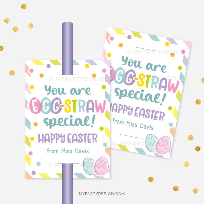 Easter Egg-Straw Special Straw Tag for easter class gifts