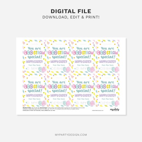 printable Easter Egg-Straw Special Straw Tag for easter class gifts