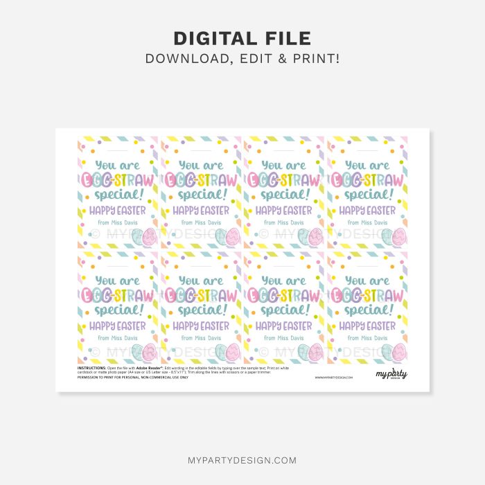 printable Easter Egg-Straw Special Straw Tag for easter class gifts