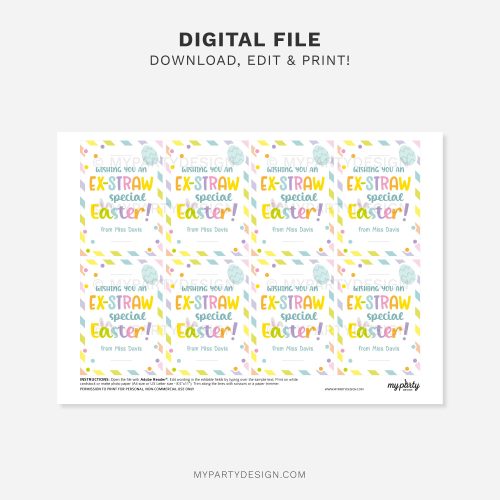 printable easter straw tag for school non-candy easter class gifts