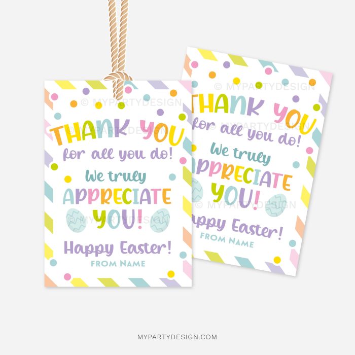 easter appreciation gift tags that read "thank you for all you do, we truly appreciate you"