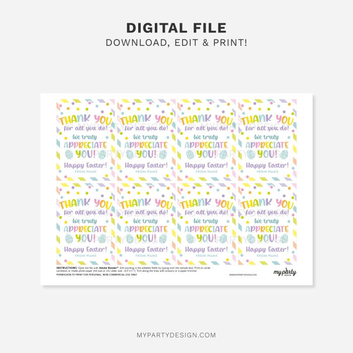 printable easter thank you gift tag for staff, volunteers or teacher appreciation gifts