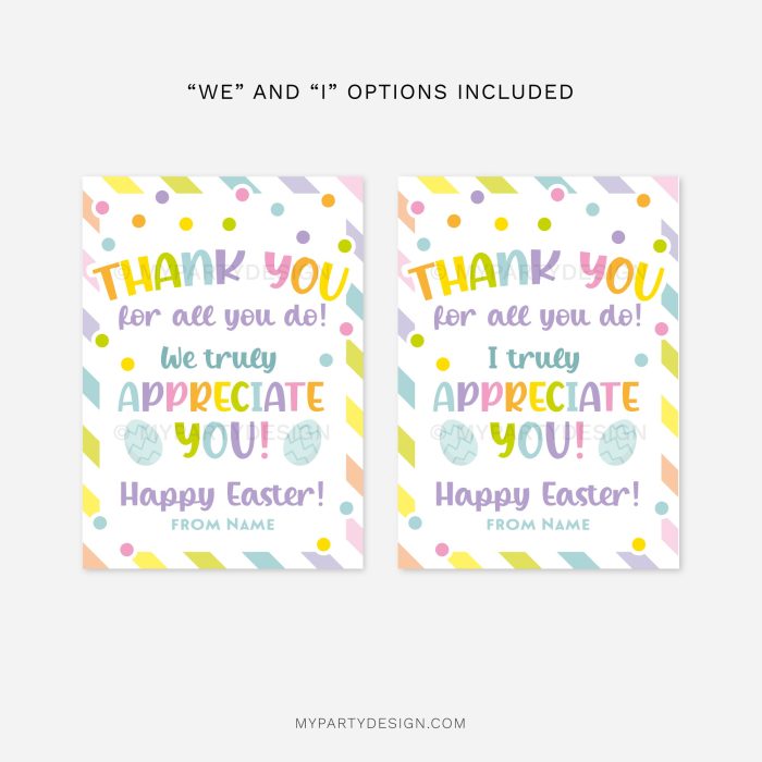 easter appreciation gift tags that read "thank you for all you do, I truly appreciate you"
