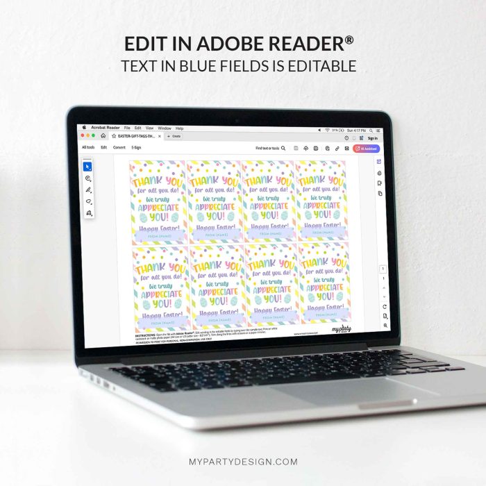 editable easter thank you gift tag template for staff, volunteers or teacher appreciation gifts