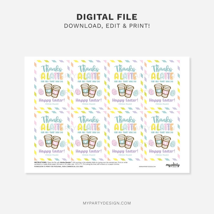 printable easter thanks a latte gift tag for teacher or staff appreciation gifts