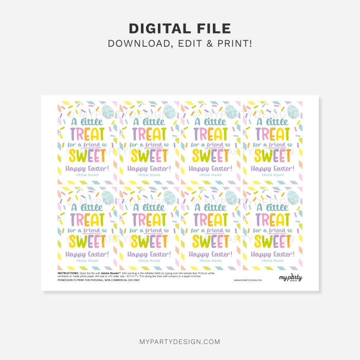 printable little treat for a friend so sweet gift tag for Easter class gifts