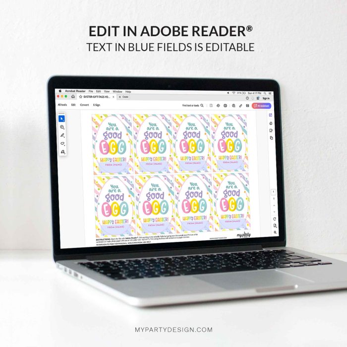 editable You're a Good Egg Easter Gift Tag template for easter class gifts