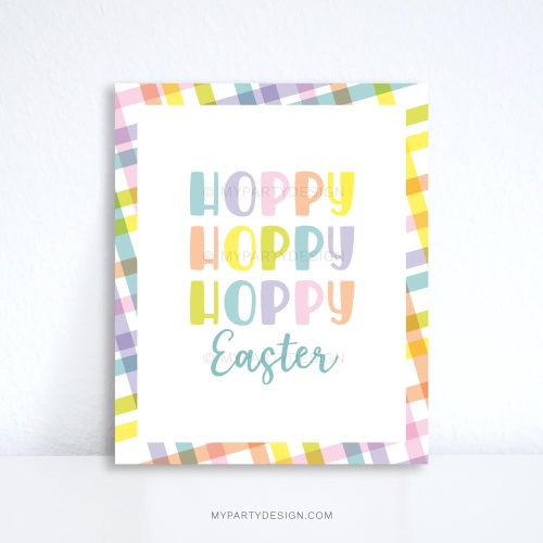 happy easter sign that reads "hoppy hoppy hoppy easter""