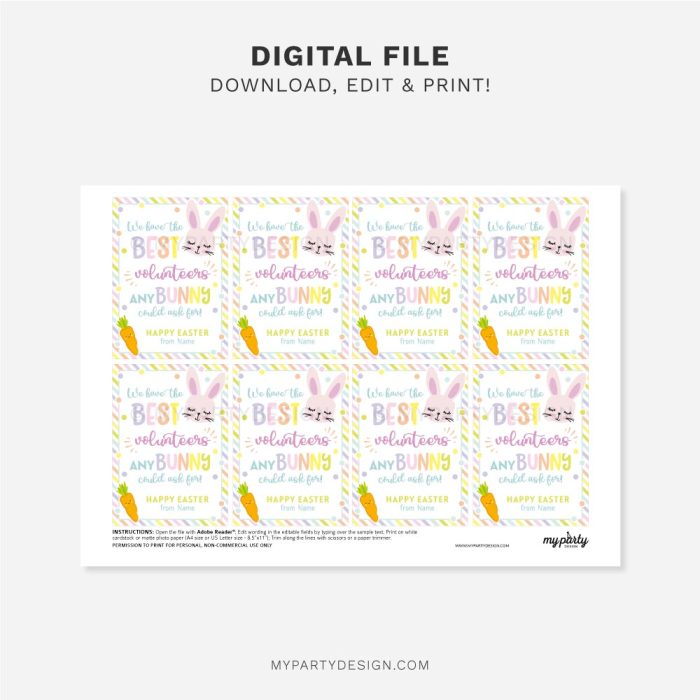 printable volunteer appreciation Easter tags for volunteer gifts