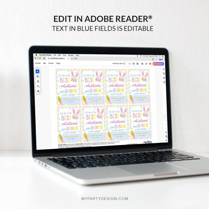 editable volunteer appreciation Easter tags for volunteer gifts