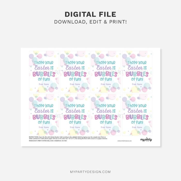 printable Easter Bubbles of Fun Tags for kids class gifts or gift from teacher