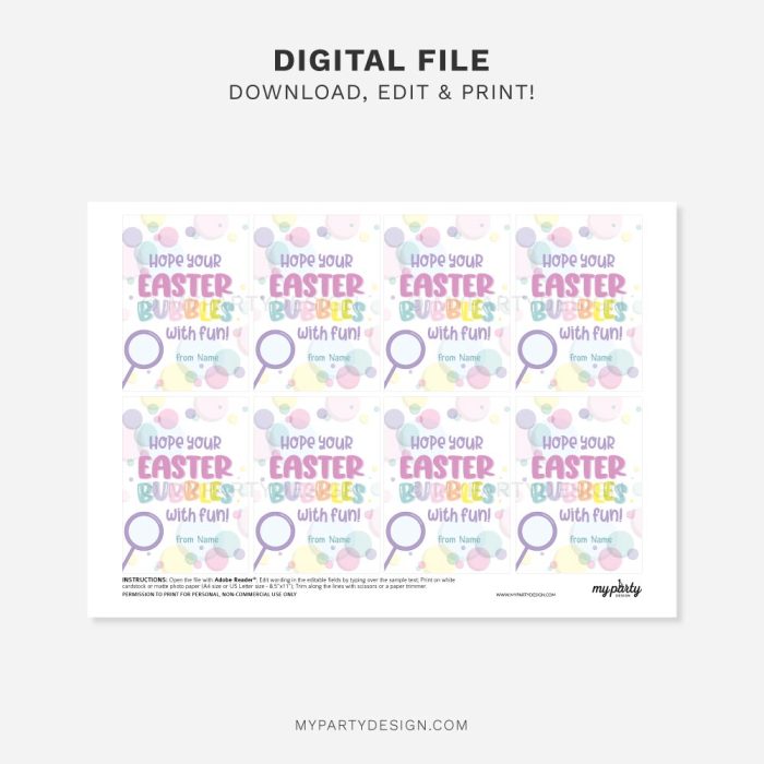printable Easter Bubbles with Fun Tags for kids class gifts or gift from teacher