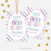 Eggcellent Easter Tags in pastel colors with stripes background that read "Wishing you an EGGcellent Easter"