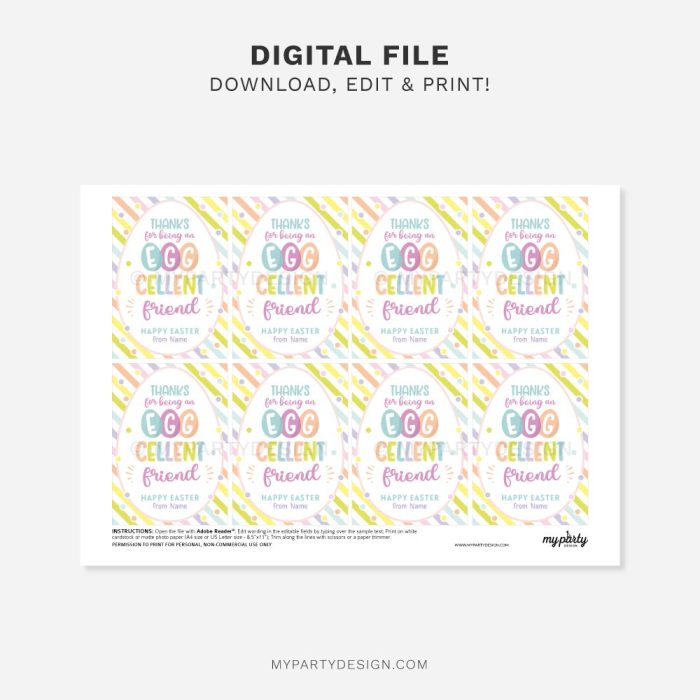 printable Eggcellent friend Easter Tags