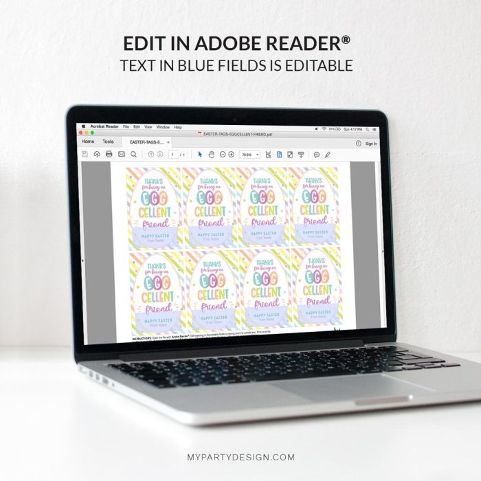 editable Eggcellent friend Easter Tags