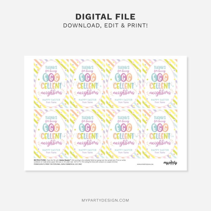 printable Eggcellent neighbors Easter Tags