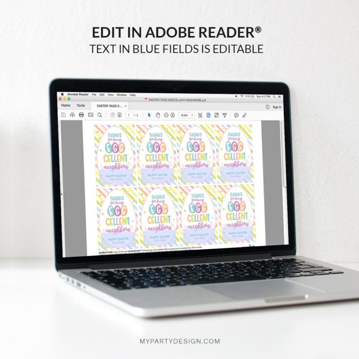 editable Eggcellent neighbors Easter Tags