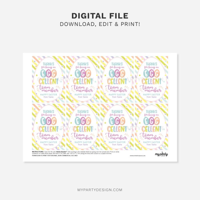 printable Eggcellent team member Easter Tags