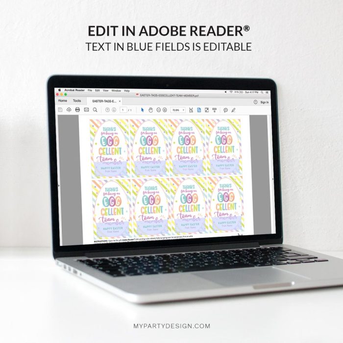 editable Eggcellent team member Easter Tags