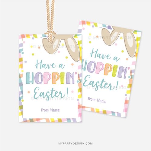 Have a Hoppin' Easter tags with bunny ears illustration for Easter gifts