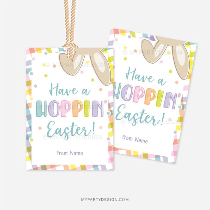 Have a Hoppin' Easter tags with bunny ears illustration for Easter gifts