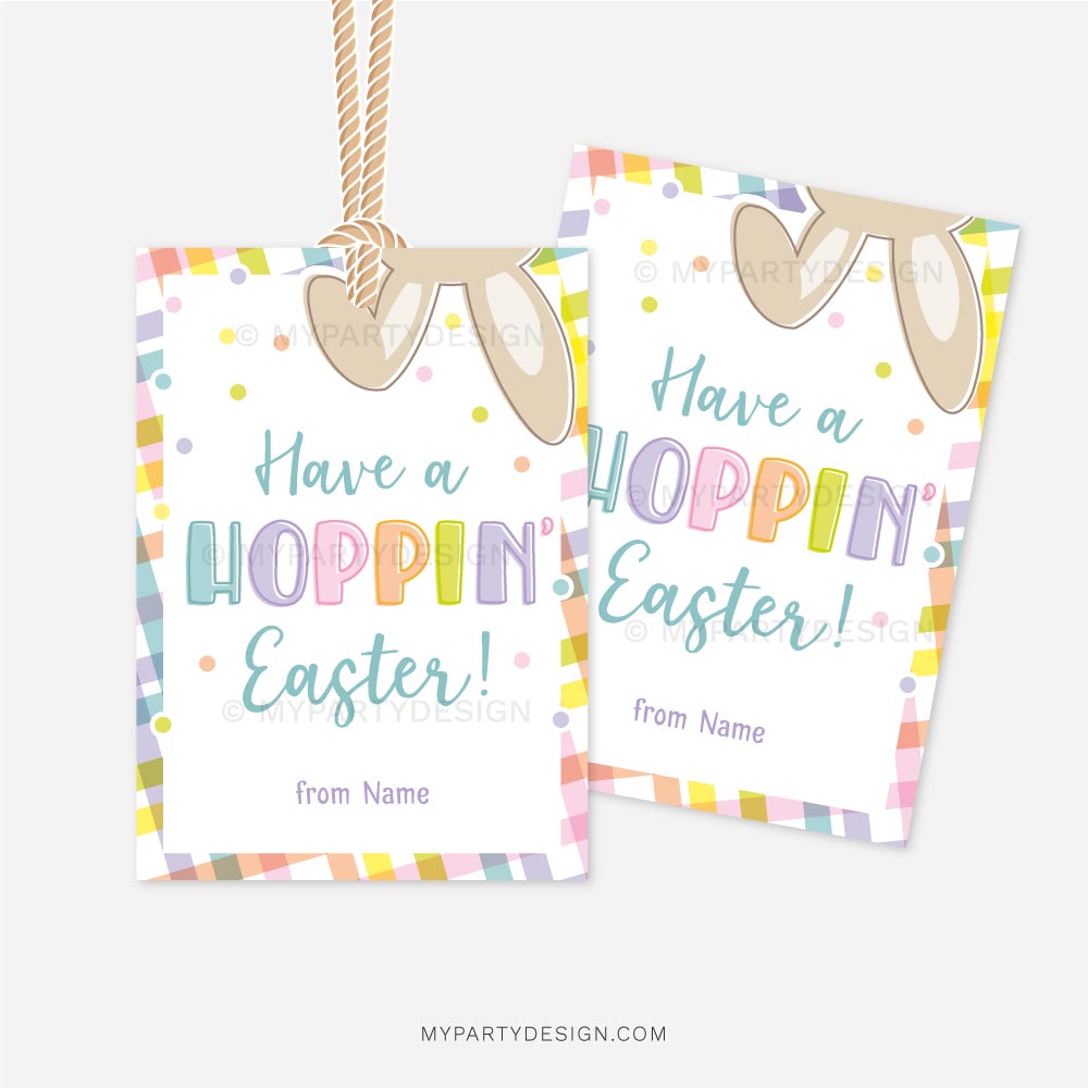 EASTER-TAGS-HOPPIN-EASTER-00B Have a Hoppin' Easter tags with bunny ears illustration for Easter gifts