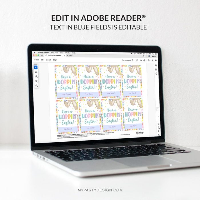 editable Have a Hoppin' Easter tags for Easter gifts