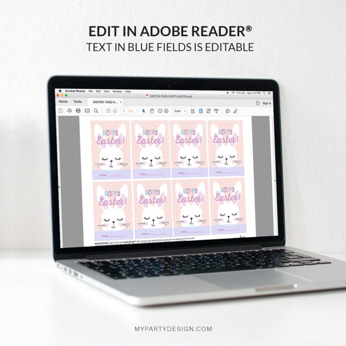 editable Hoppy Easter Bunny Tags