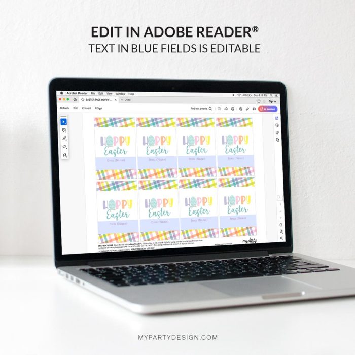 editable Hoppy Easter Tags for Easter gifts
