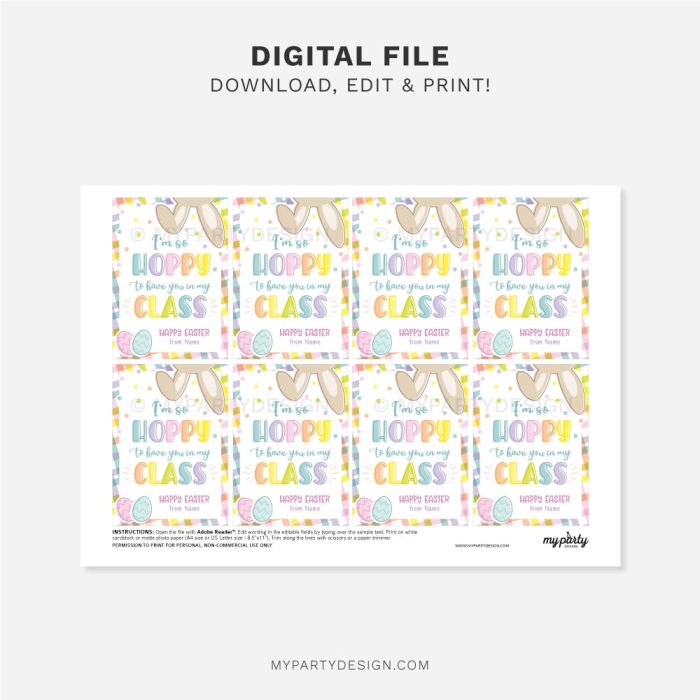printable hoppy you're in my class easter tags for students or classmates