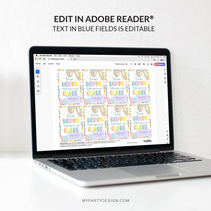 editable hoppy you're in my class easter tags for students or classmates