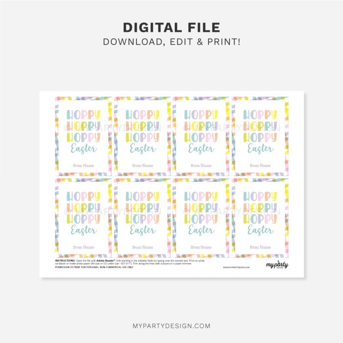 printable Hoppy Hoppy Easter Tags for Easter gifts