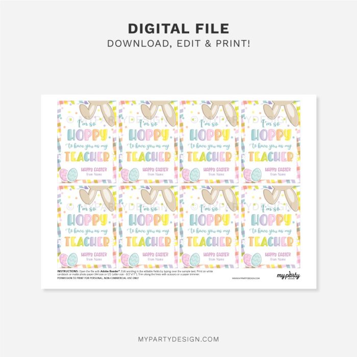 printable hoppy you're my teacher easter tags for students or classmates