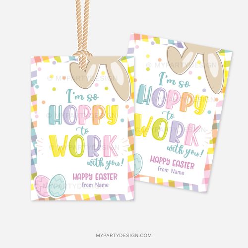 easter gif tags for coworkers gifts that read "I'm so Hoppy to Work with You"