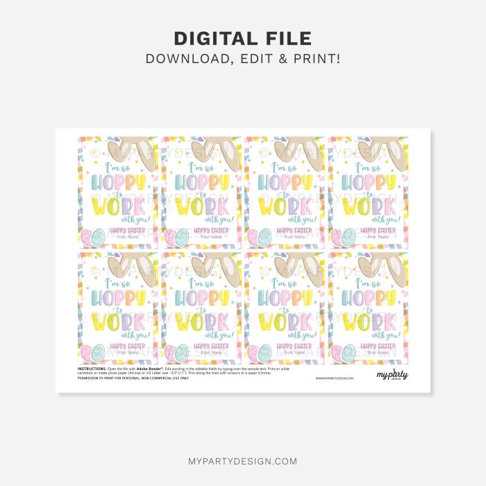 printable Hoppy to Work with You Easter Gift Tag for coworkers or staff gifts