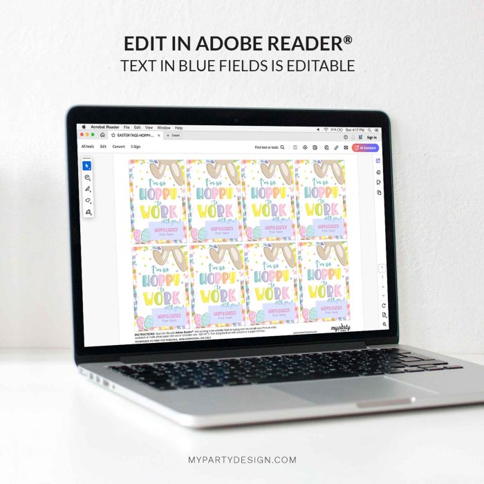 editable Hoppy to Work with You Easter Gift Tag template for coworkers or staff gifts