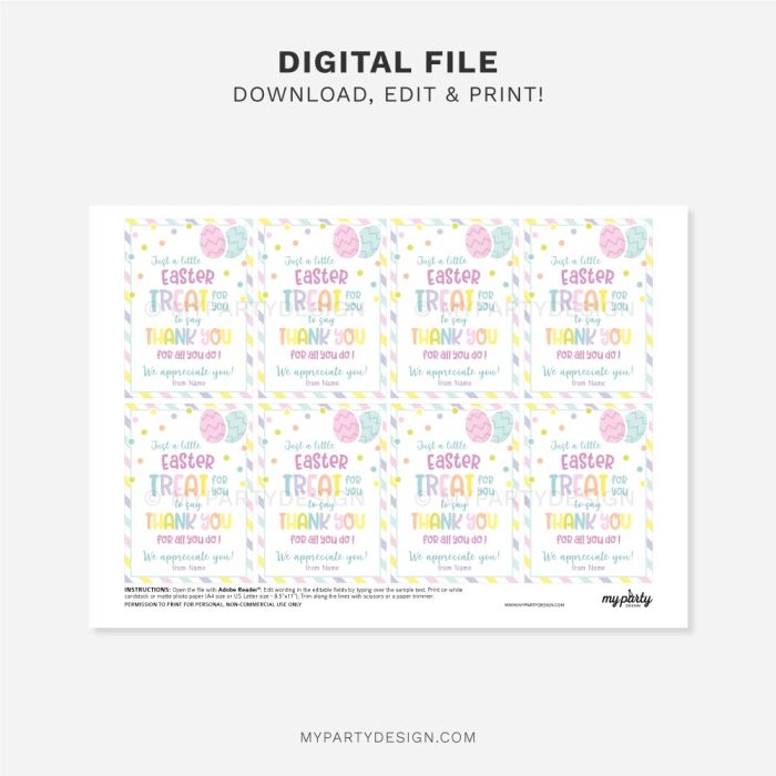printable Easter Treat Appreciation Tags for teacher or staff appreciation gifts