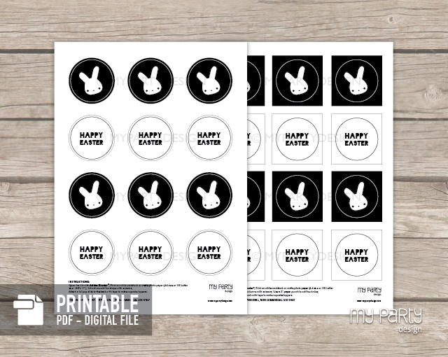 happy easter black and white gift tags