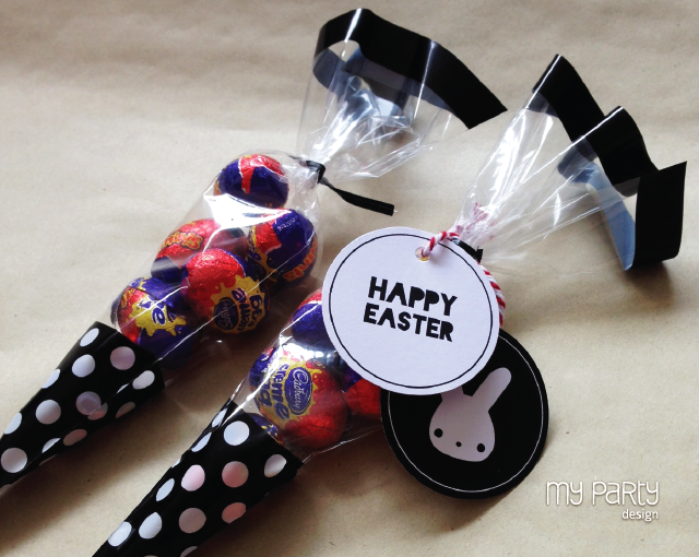 happy easter black and white gift tags