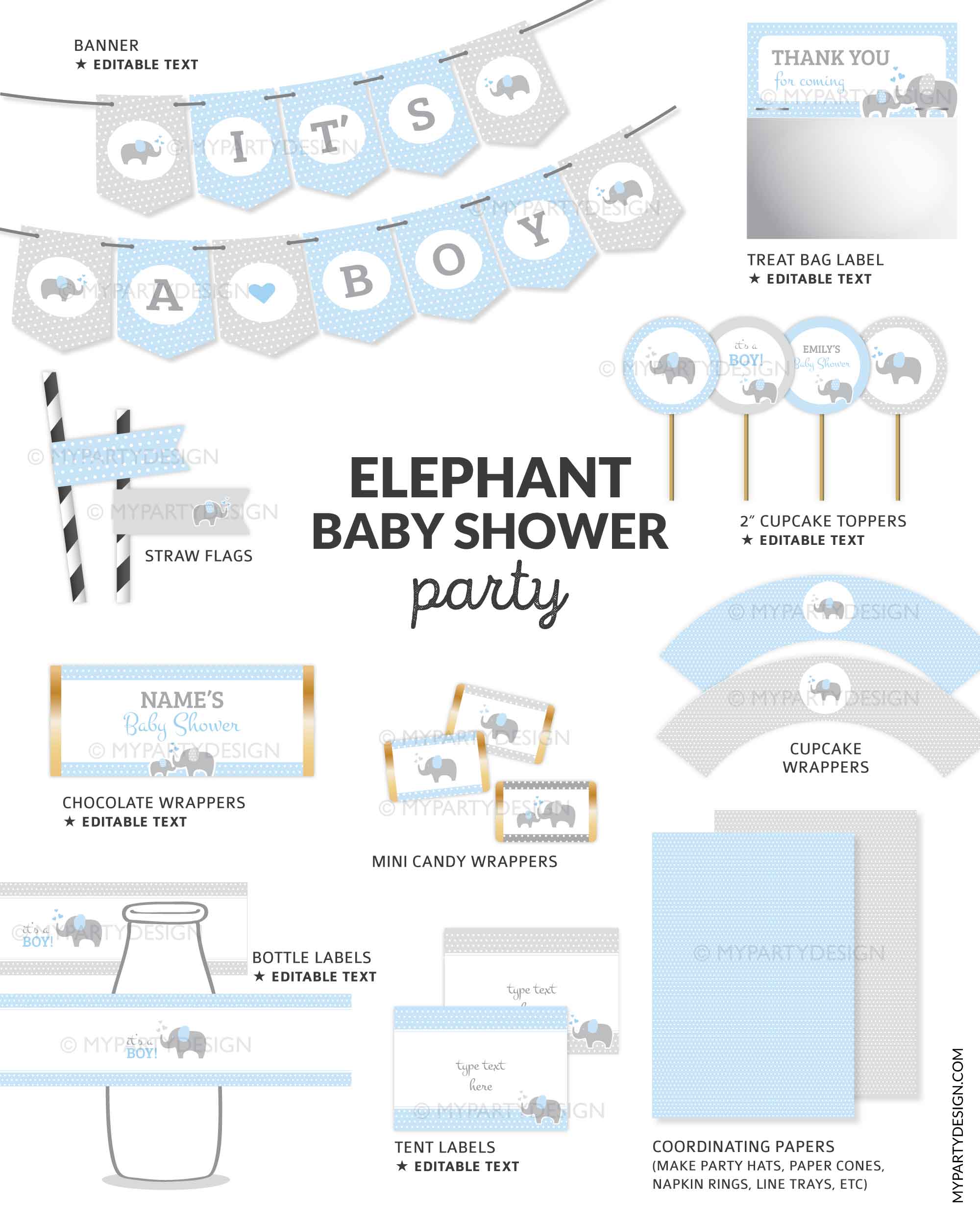ELEPHANT-BABYSHOWER-BLUE-PRINTABLE-PARTY-00B grey and blue elephant baby shower party printables for boy baby shower decoration