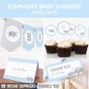 blue elephant baby shower party decoration printables for a boy baby shower