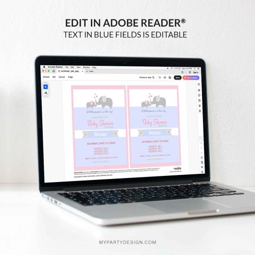 pink elephant baby shower party invitation - editable printable invite