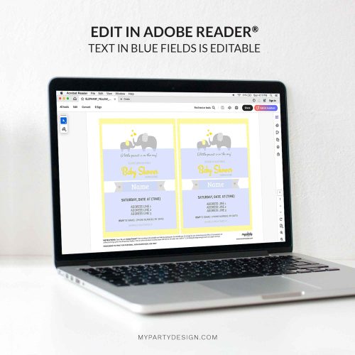 yellow elephant baby shower party invitation - editable printable invite