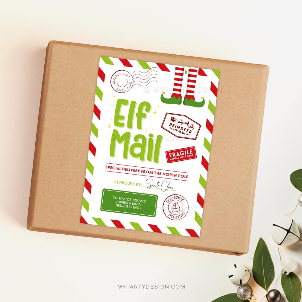 ELF-ARRIVAL-MAIL-LABELS-00A elf mail labels for christmas gifts