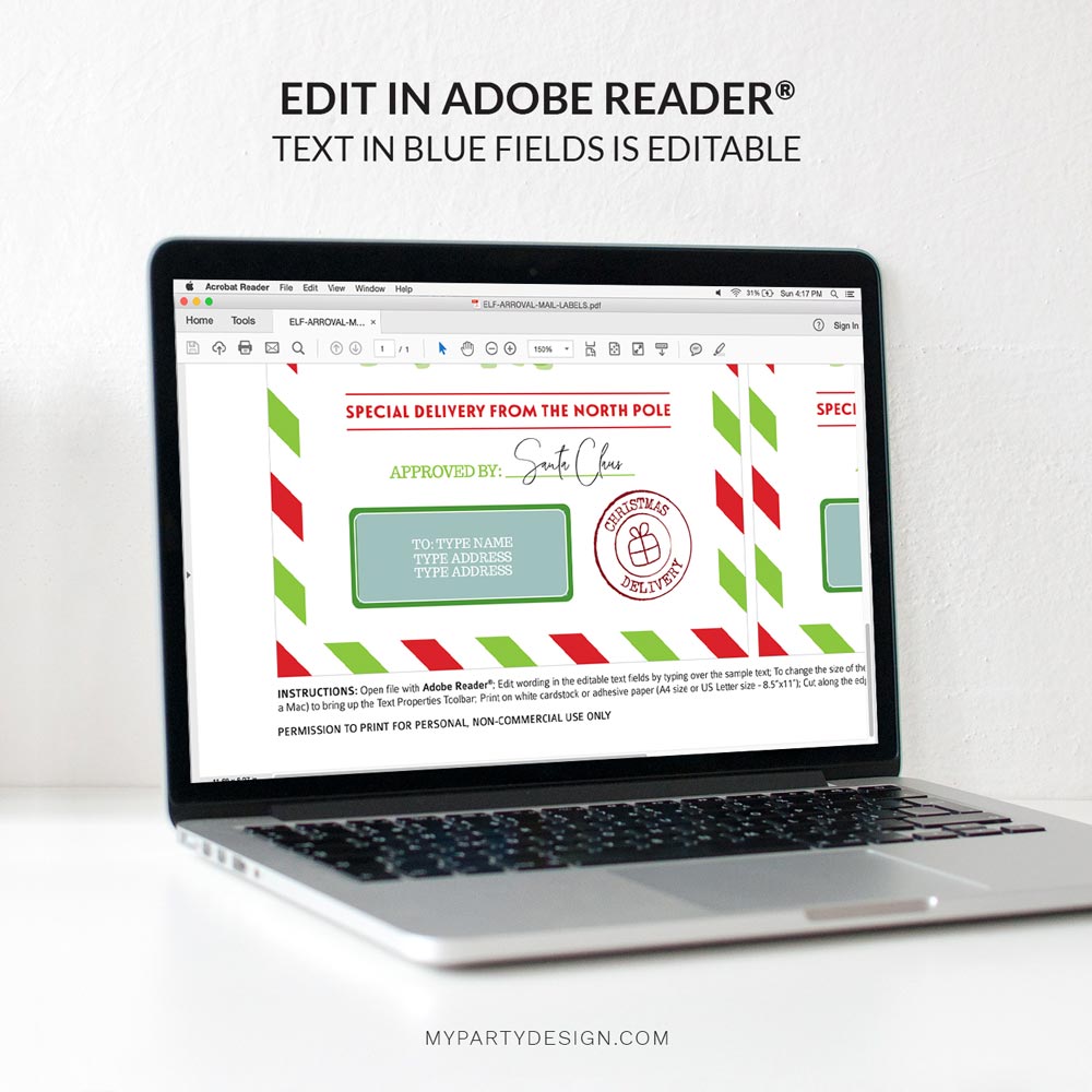 ELF-ARRIVAL-MAIL-LABELS-00C editable elf mail labels for christmas gifts