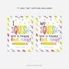 last day of school squishes gift tags in rainbow colours with yellow pencil illustration