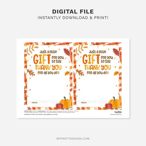 printable fall thank you gift card holder for thanksgiving or teacher appreciation gifts