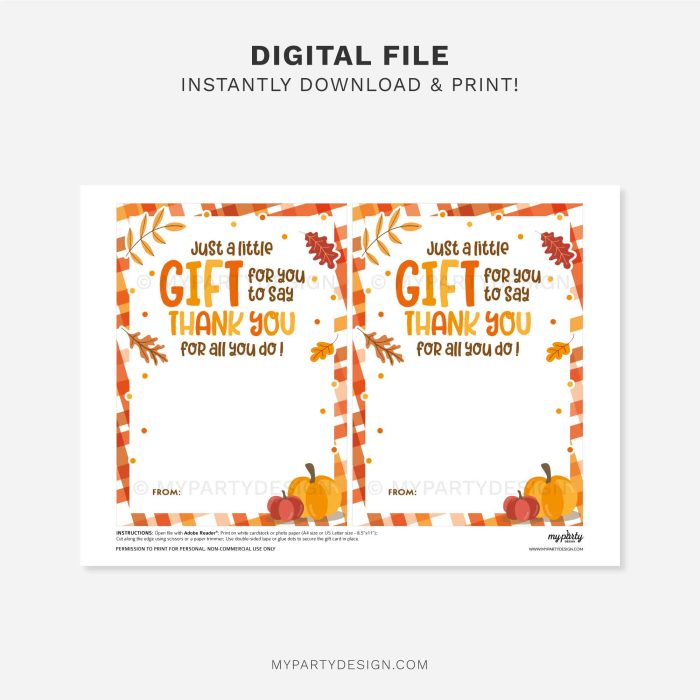 printable fall thank you gift card holder for thanksgiving or teacher appreciation gifts