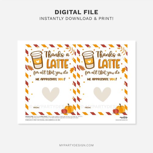 printable fall thanks a latte gift card holder for thanksgiving or teacher appreciation gifts