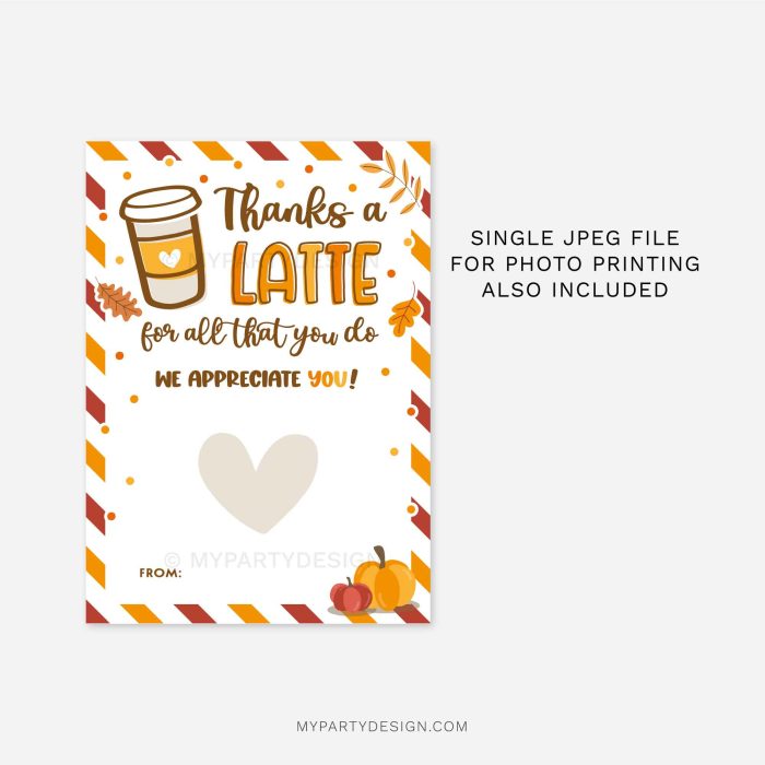 fall coffee gift card holder that reads "thanks a latte for all that you do. we appreciate you!"